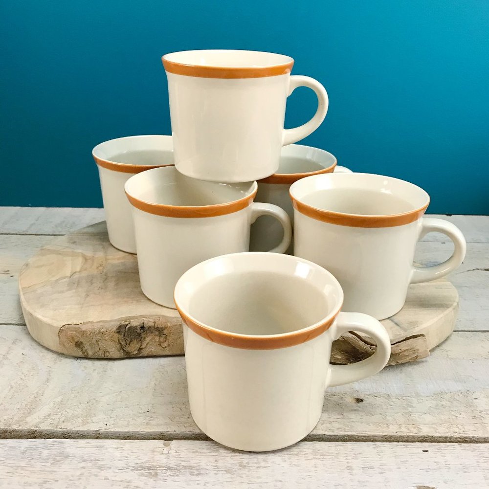 VINTAGE Stonecrest Korea Coffee Mugs Set Of 6 Mid-Century Boho Hand Painted